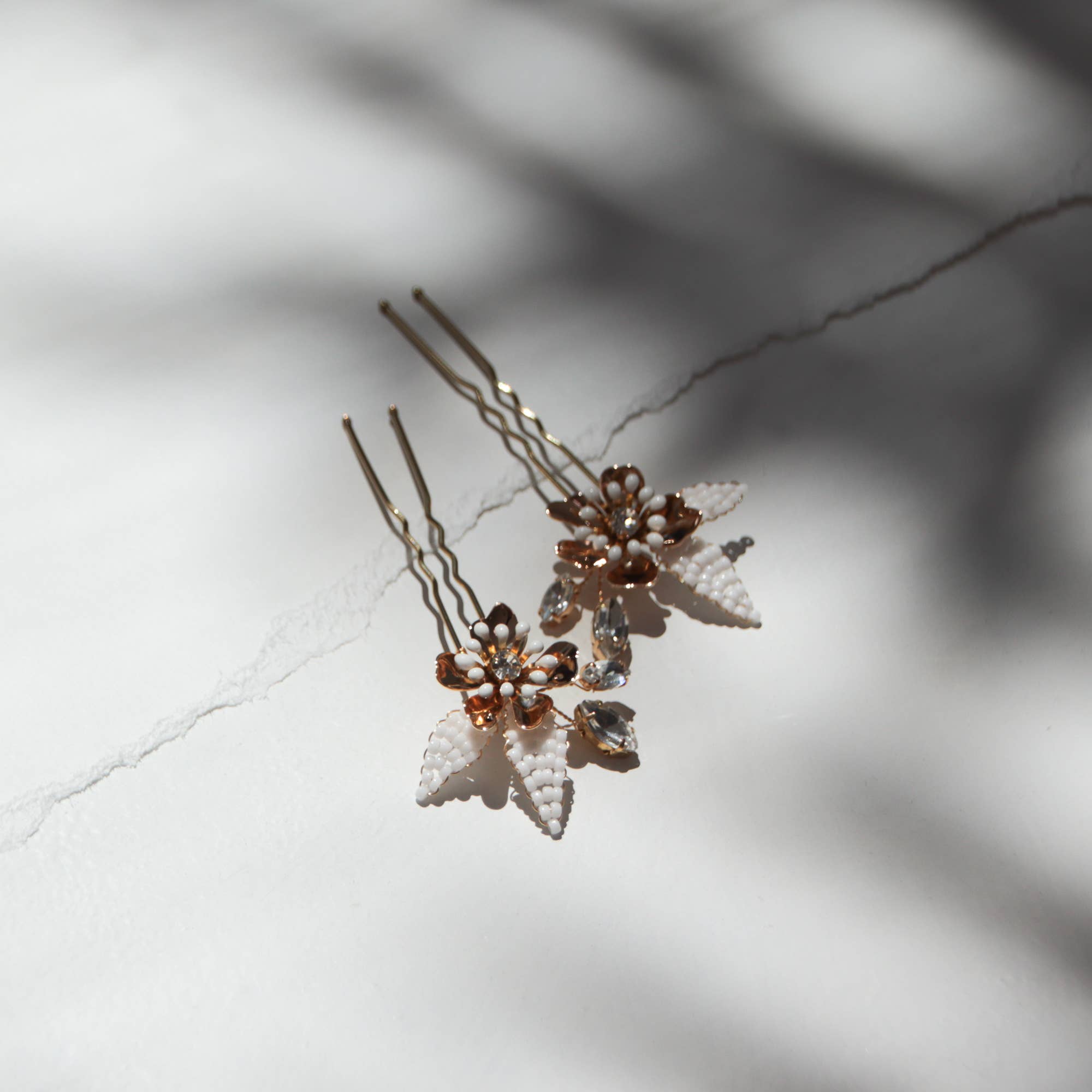 Gold & White Floral Hair Pins