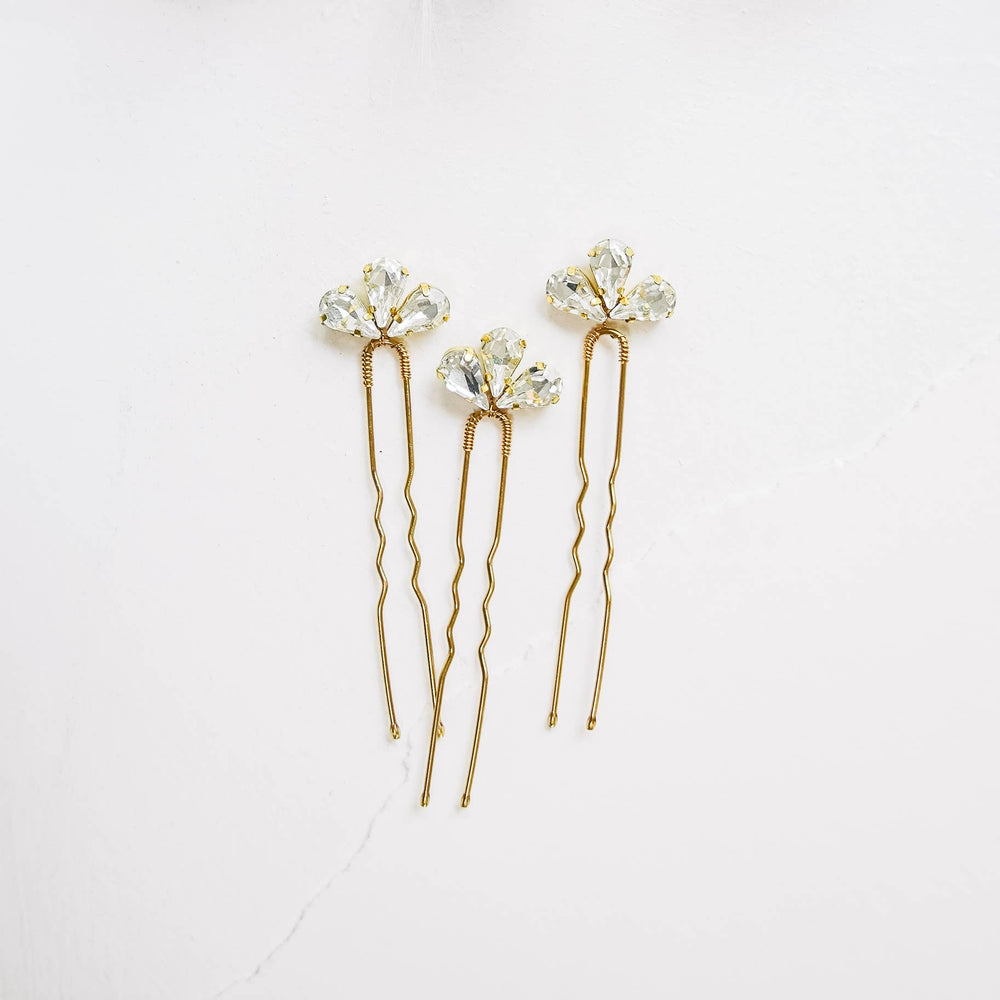 Teardrop Rhinestone Hair Pins: Gold