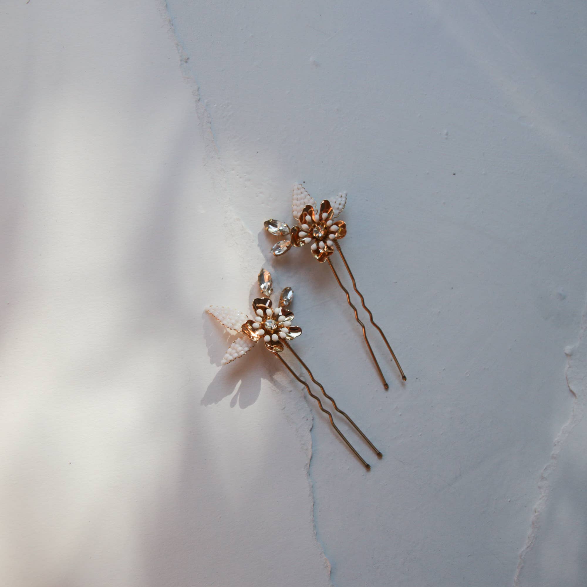 Gold & White Floral Hair Pins