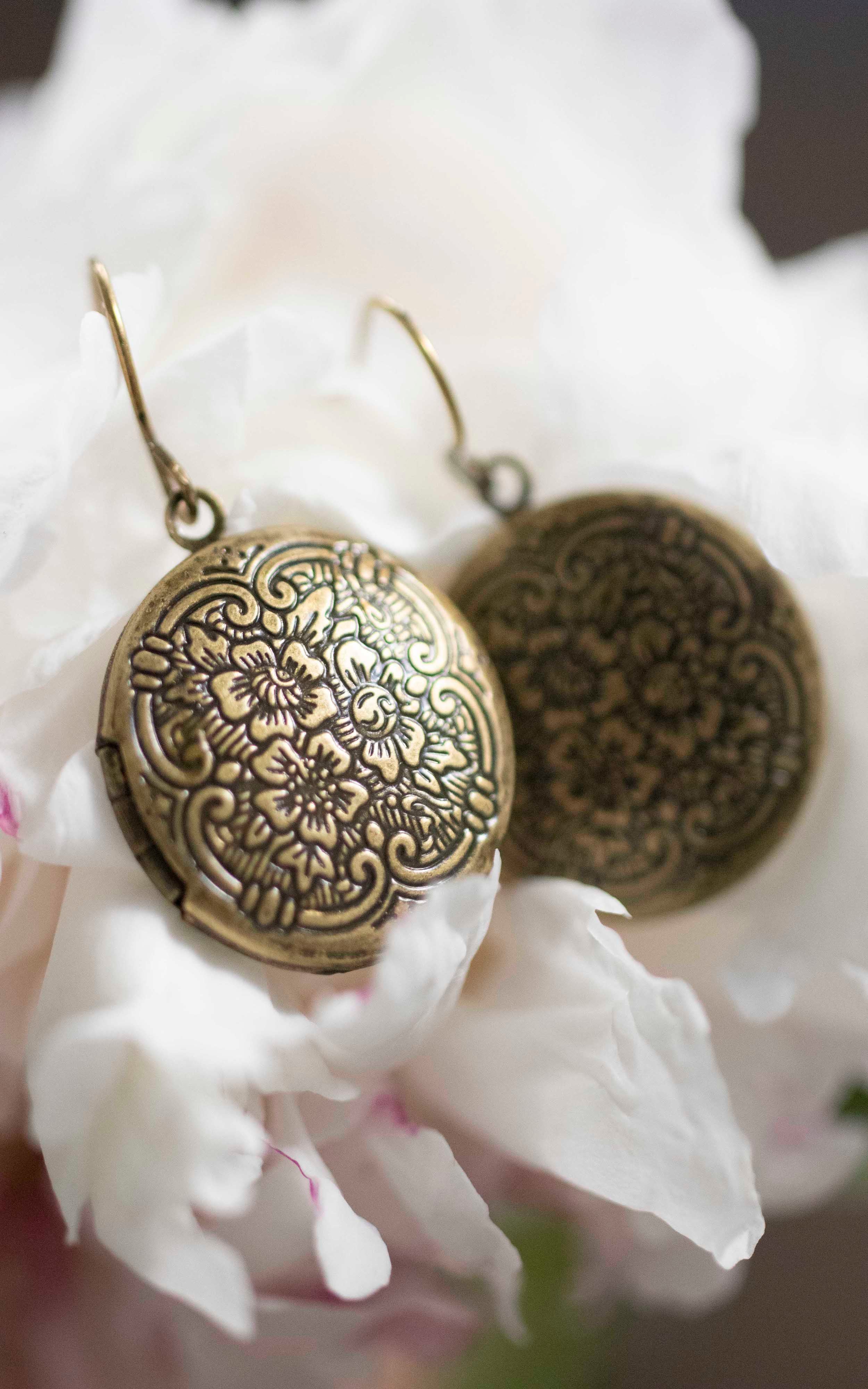 Round Floral Locket Earrings