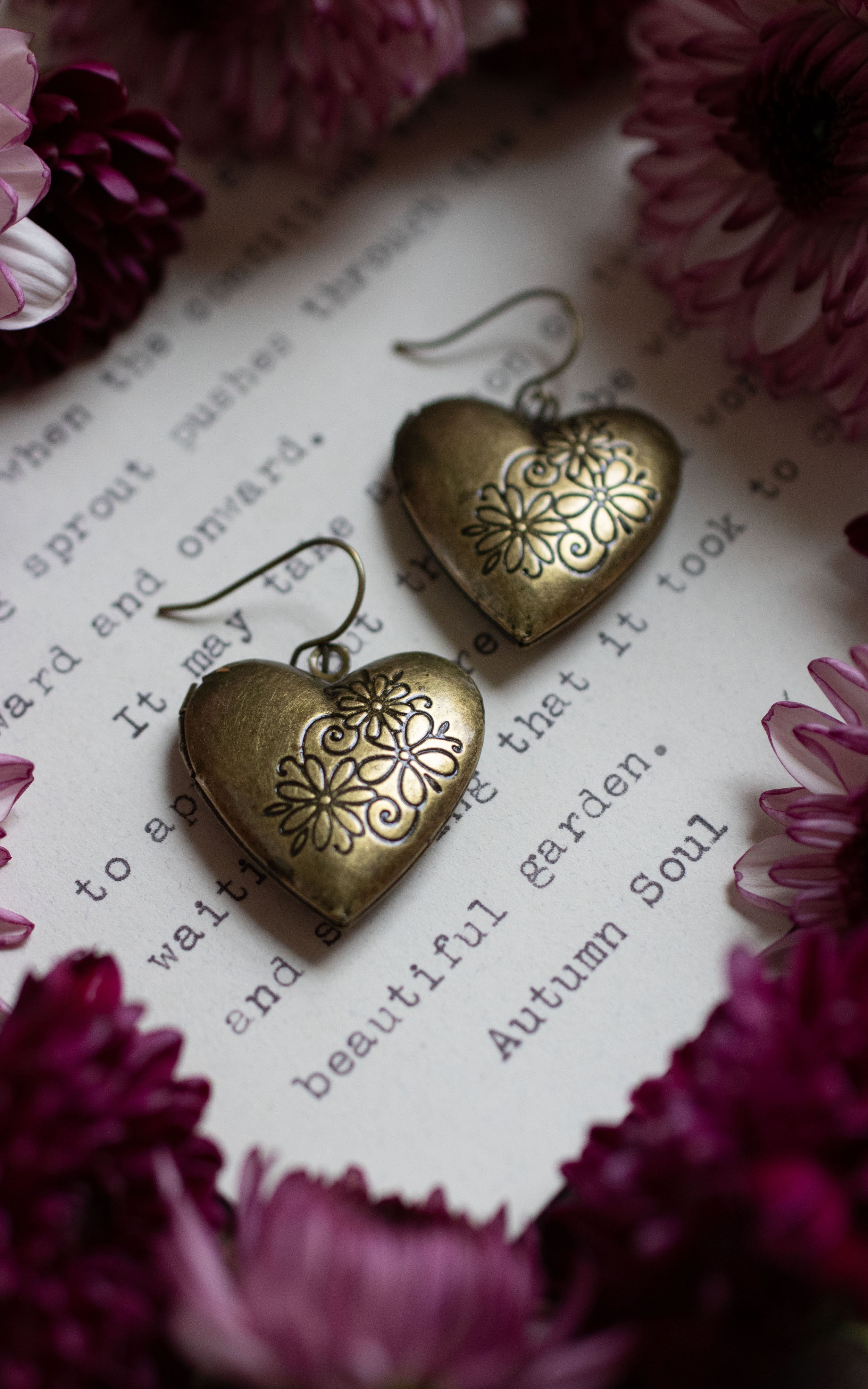 Heart Floral Locket Earrings