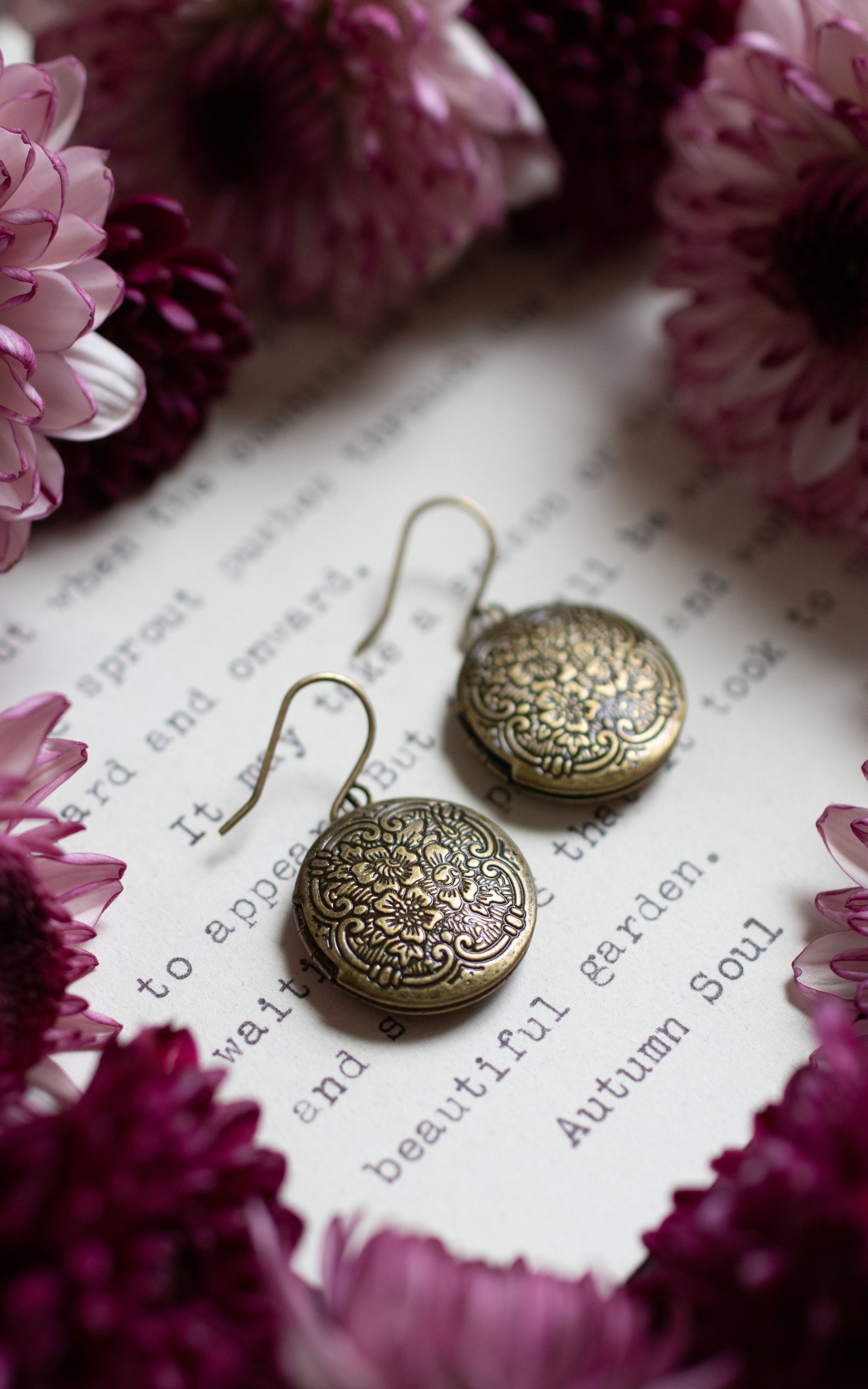 Round Floral Locket Earrings