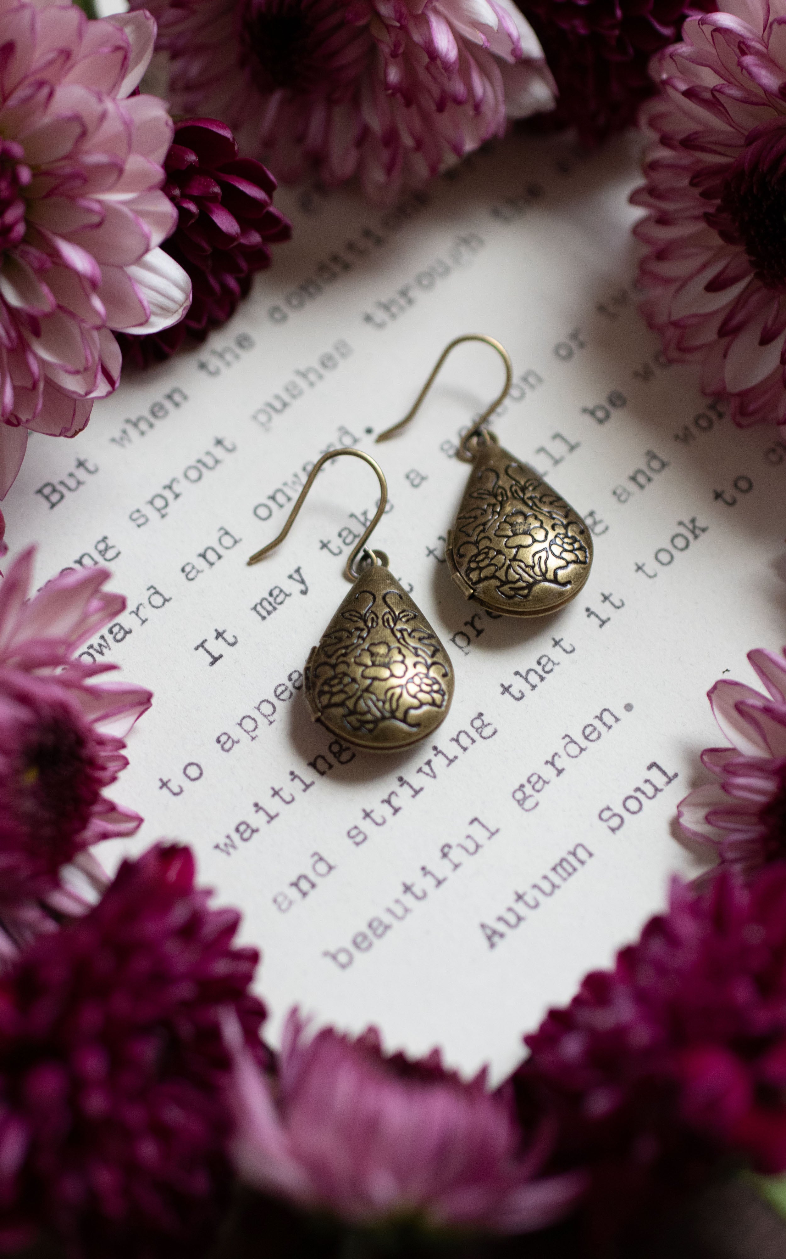 Springtime Floral and Bird Locket Earrings