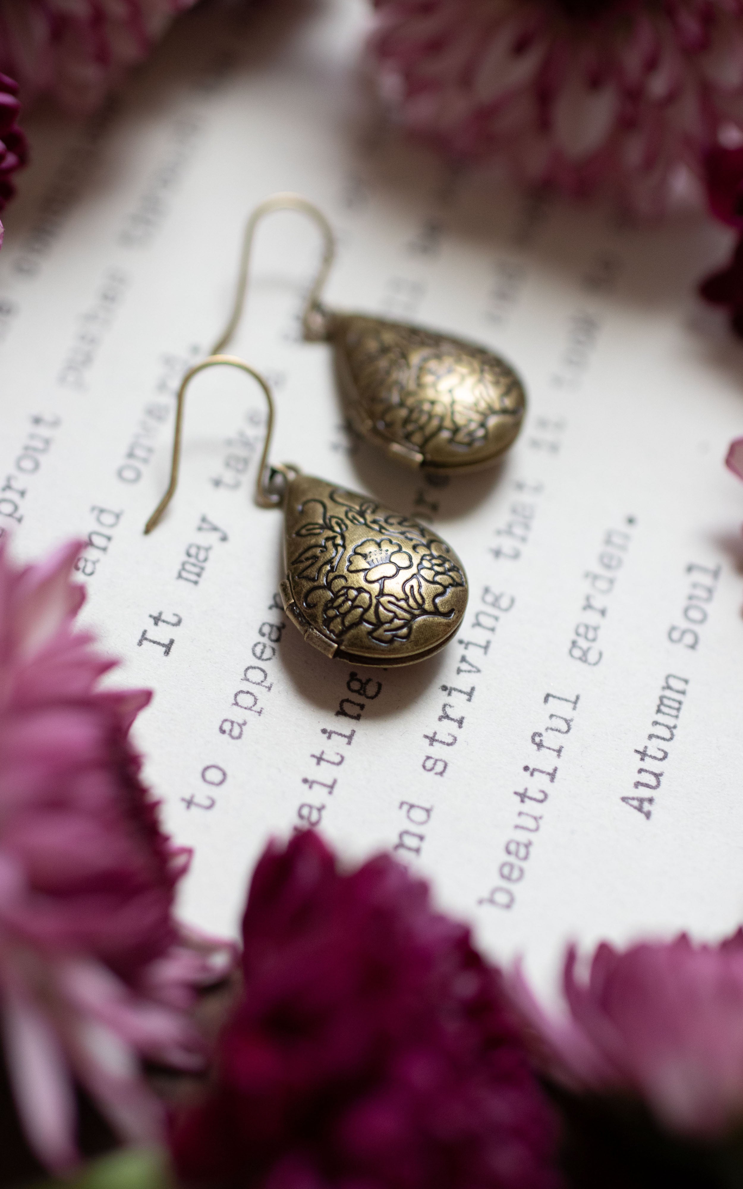 Springtime Floral and Bird Locket Earrings